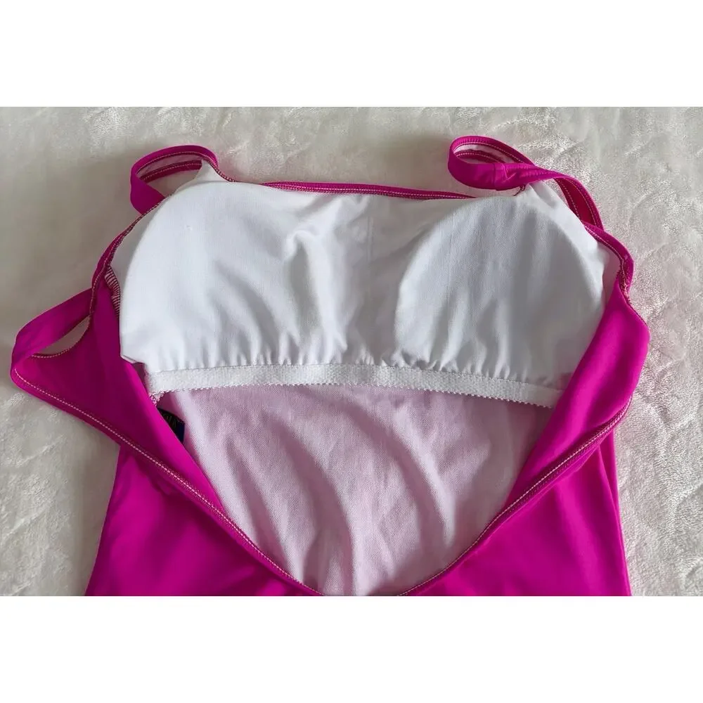 NWOT Polo Ralph Lauren Women's Size L Martinique One-Piece Swimsuit Hot Pink